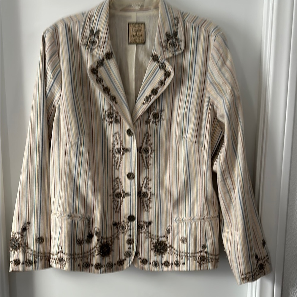 Bonnie and Norma Cream Structured Blazer with Brown Embellishments